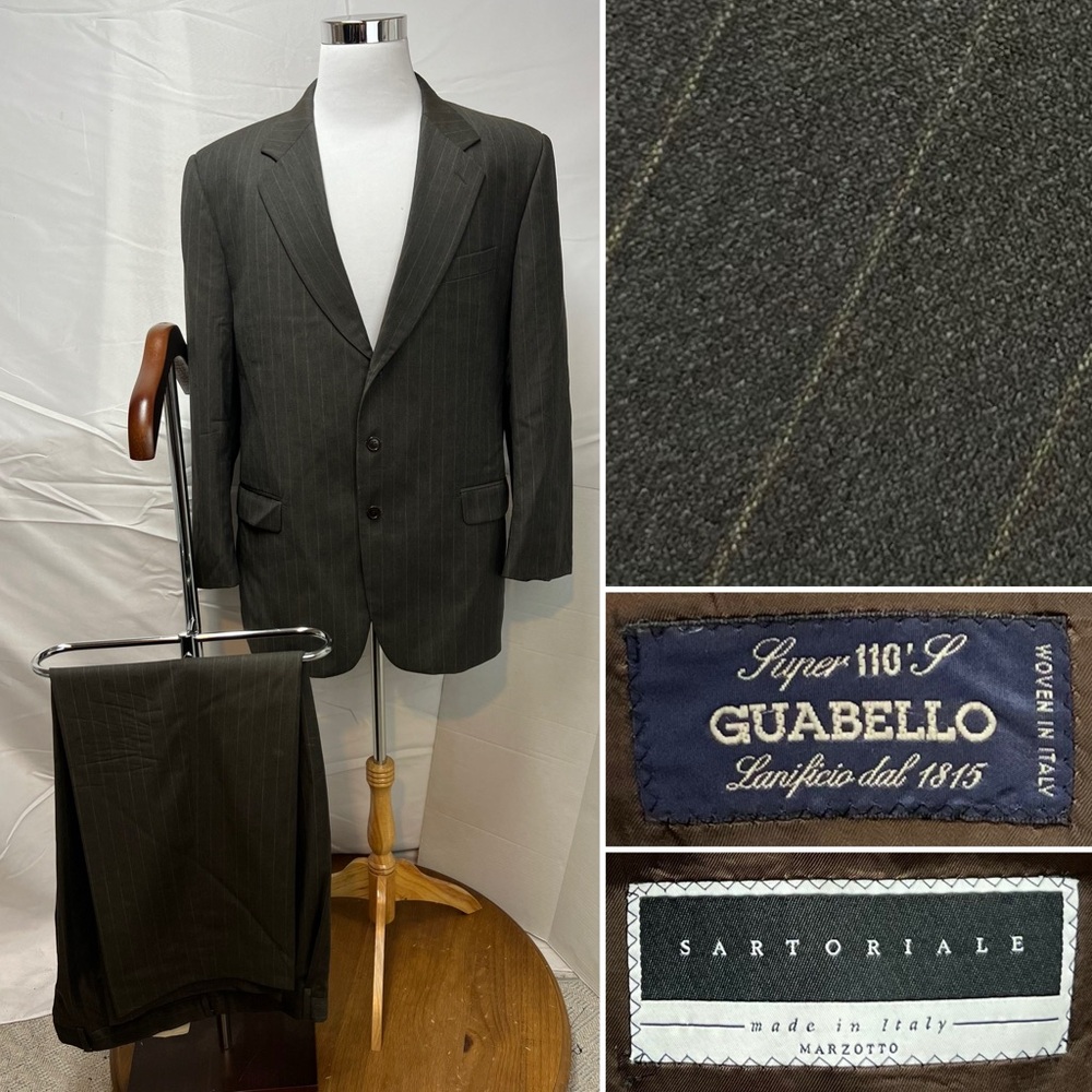 Sartoriale Men's 46L Taupe Gray Brown Pinstripe 3-Button Blazer 39x31 Pants Suit